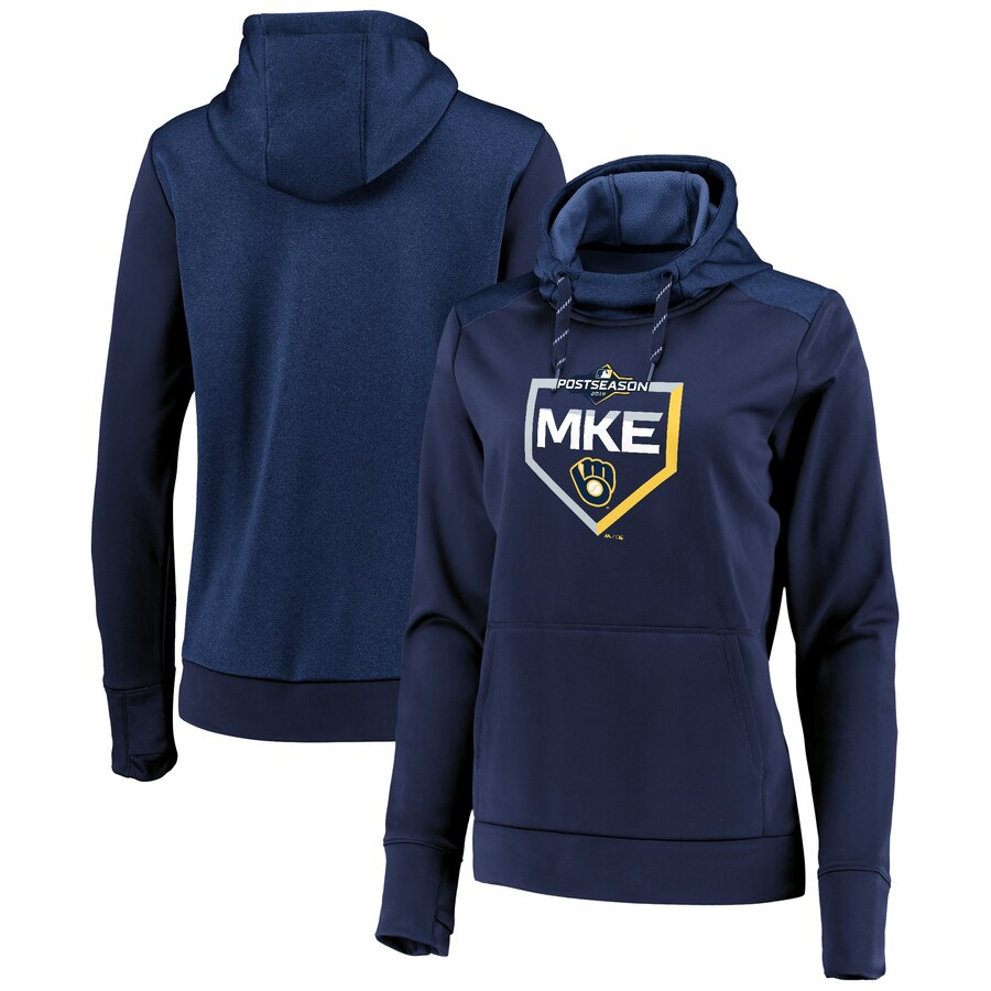 Milwaukee Brewers Majestic Women's 2019 Postseason Dugout Authentic Pullover Hoodie Navy
