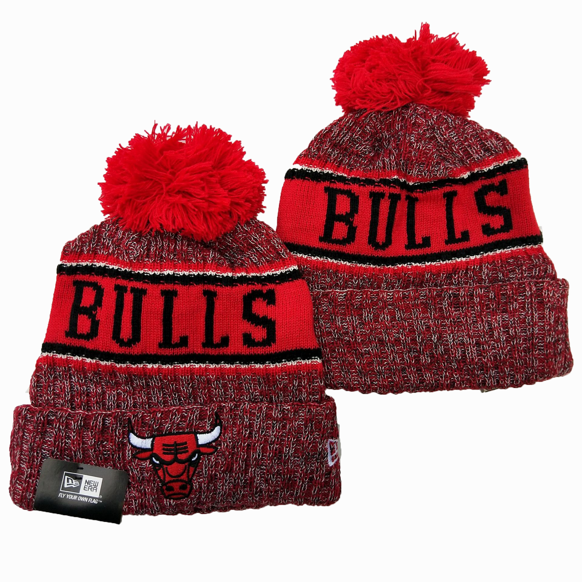 Bulls Team Logo Red Cuffed Pom Knit Hat YD