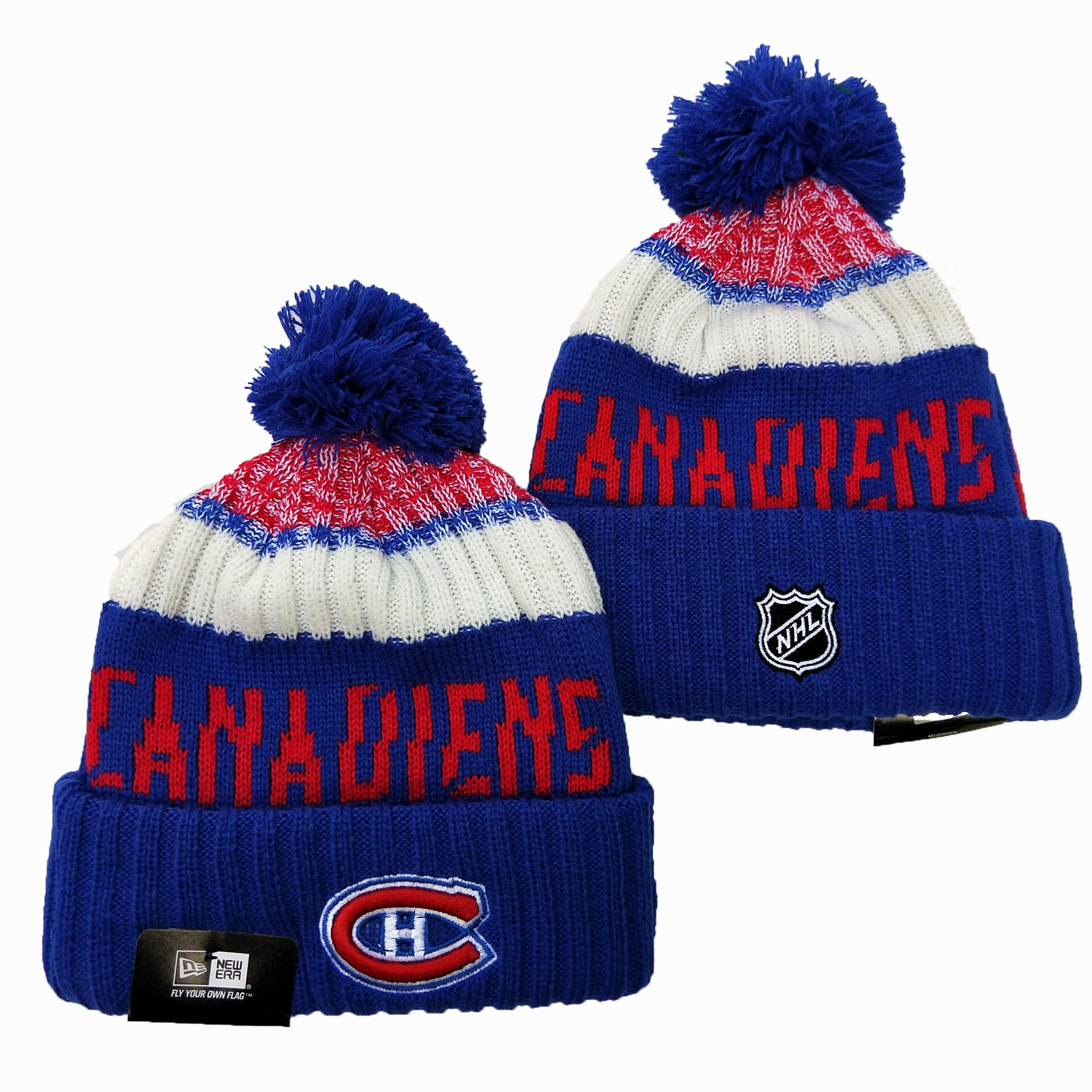 Canadiens Team Logo Royal Wordmark Cuffed Pom Knit Hat YD
