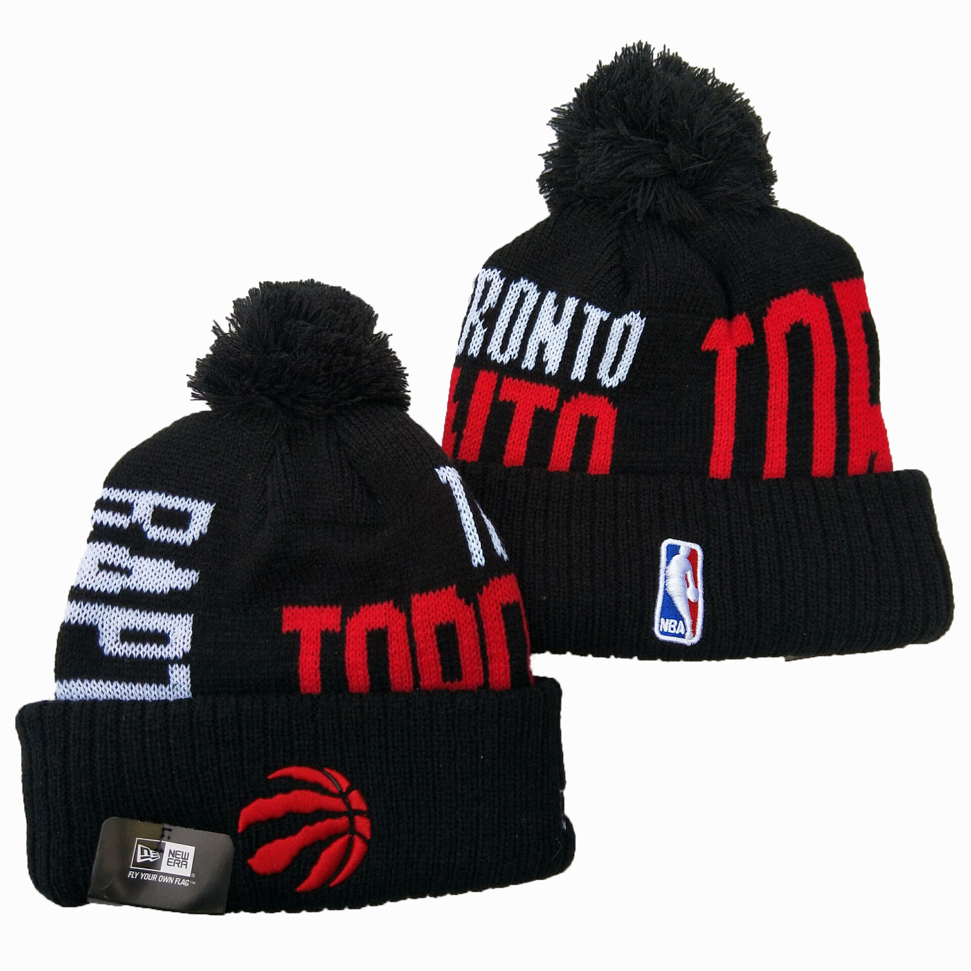 Raptors Team Logo Black Wordmark Cuffed Pom Knit Hat YD