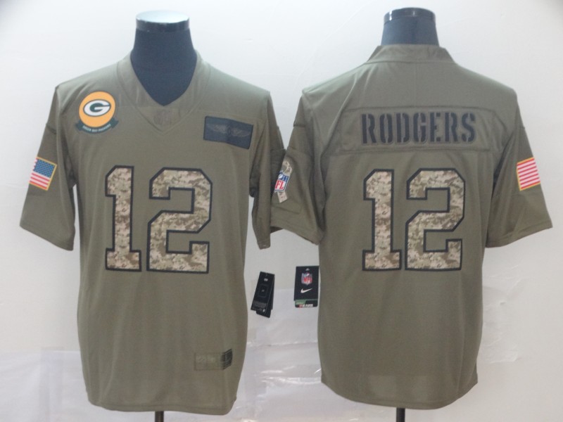 Nike Packers 12 Aaron Rodgers 2019 Olive Camo Salute To Service Limited Jersey