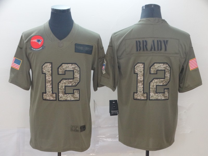 Nike Patriots 12 Tom Brady 2019 Olive Camo Salute To Service Limited Jersey