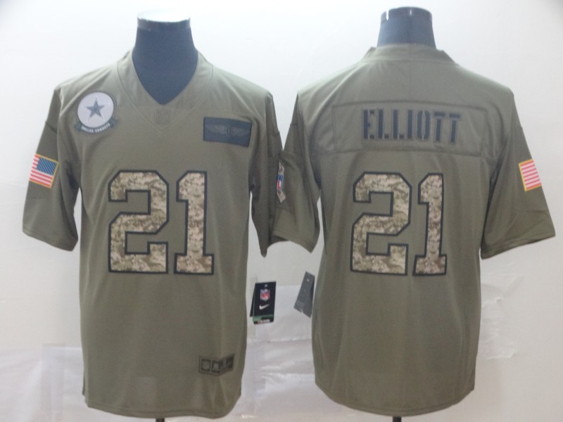 Nike Cowboys 21 Ezekiel Elliott 2019 Olive Camo Salute To Service Limited Jersey