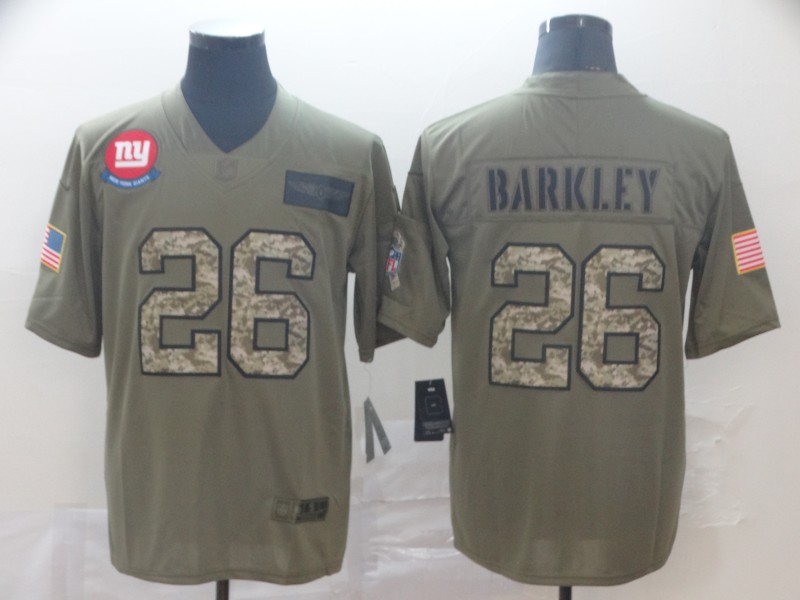 Nike Giants 26 Saquon Barkley 2019 Olive Camo Salute To Service Limited Jersey
