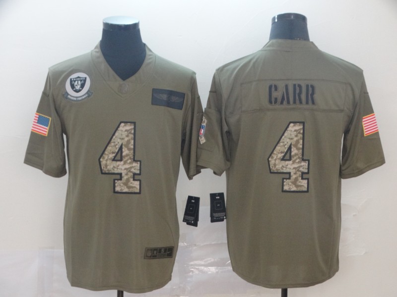 Nike Raiders 4 Derek Carr 2019 Olive Camo Salute To Service Limited Jersey