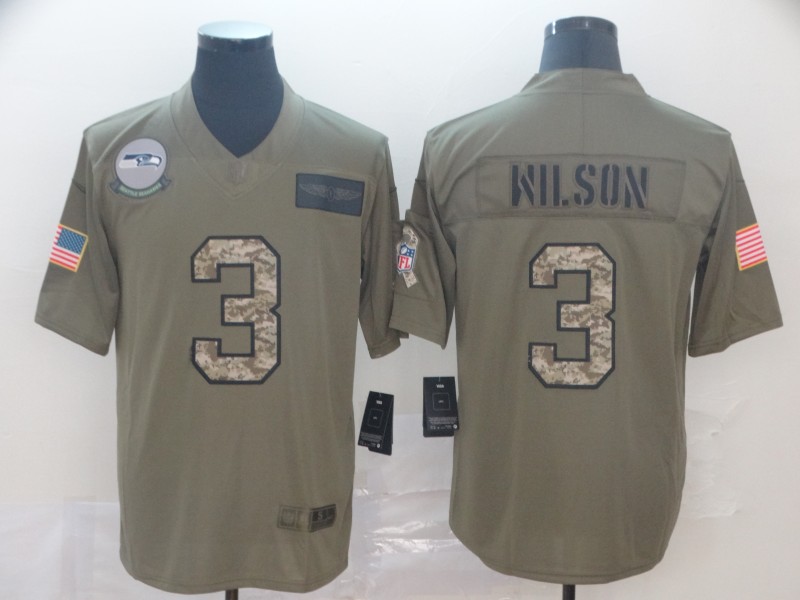 Nike Seahawks 3 Russell Wilson 2019 Olive Camo Salute To Service Limited Jersey