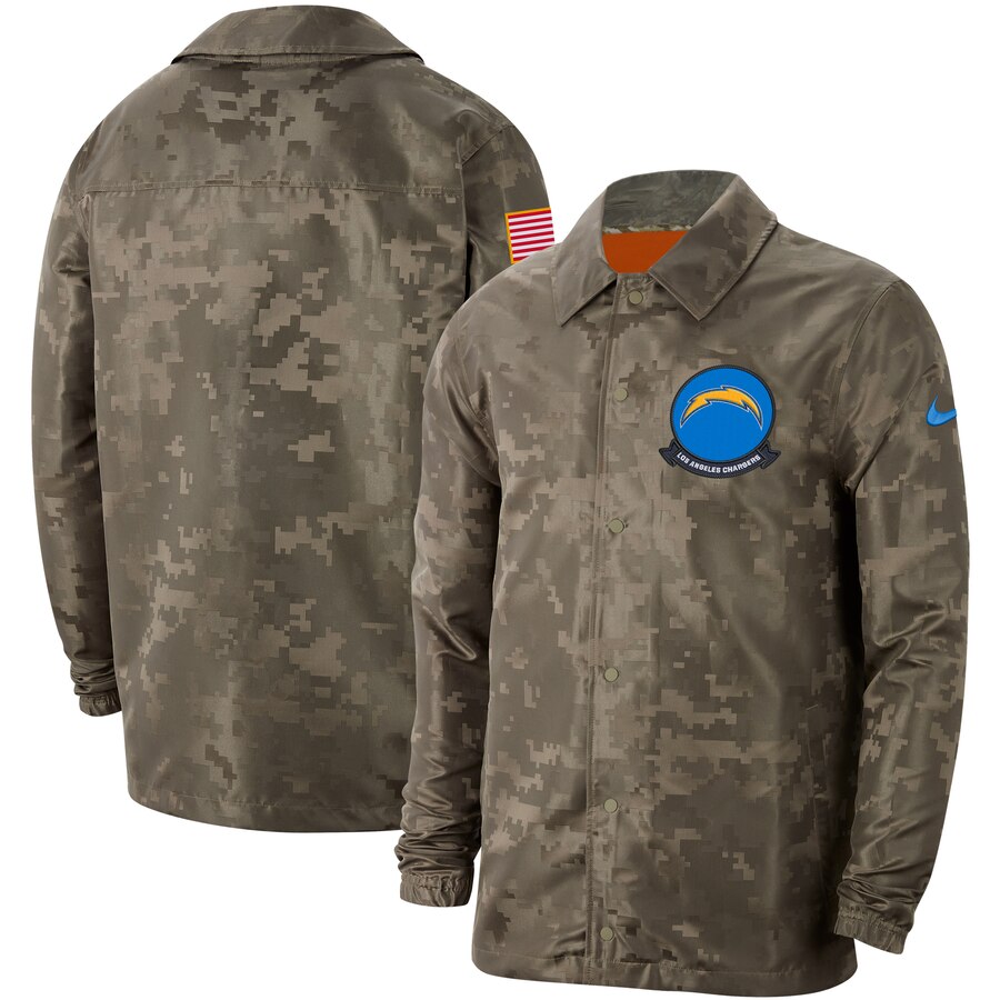 Men's Los Angeles Chargers Nike Camo 2019 Salute to Service Sideline Full Zip Lightweight Jacket - Click Image to Close