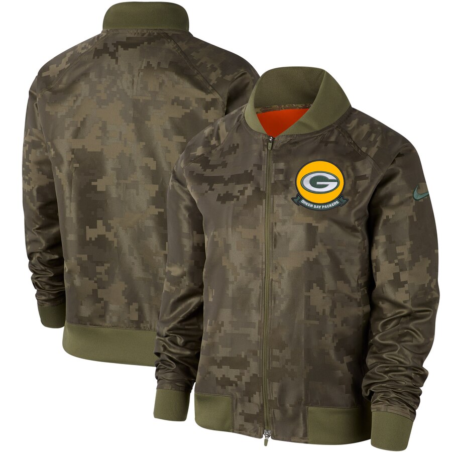 Women's Green Bay Packers Nike Olive 2019 Salute to Service Full Zip Bomber Jacket