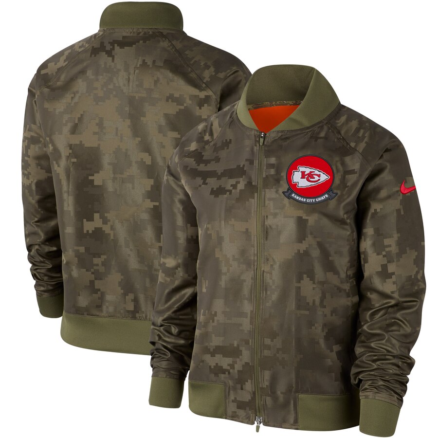 Women's Kansas City Chiefs Nike Olive 2019 Salute to Service Full Zip Bomber Jacket - Click Image to Close