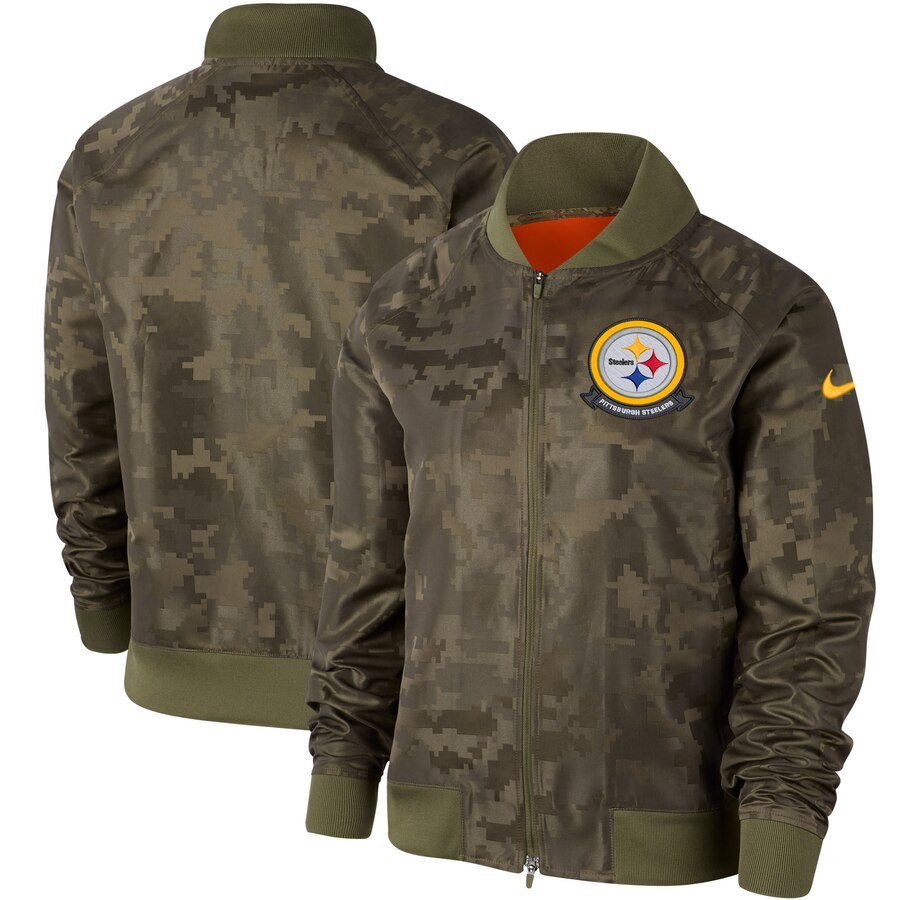 Women's Pittsburgh Steelers Nike Olive 2019 Salute to Service Full Zip Bomber Jacket