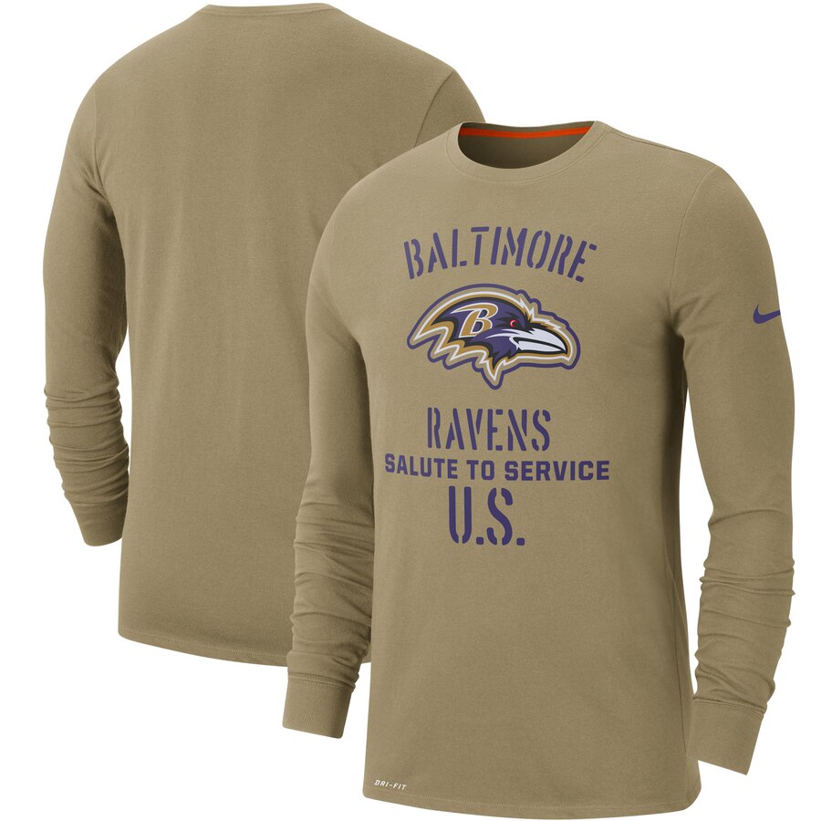 Men's Baltimore Ravens Nike Tan 2019 Salute to Service Sideline Performance Long Sleeve Shirt