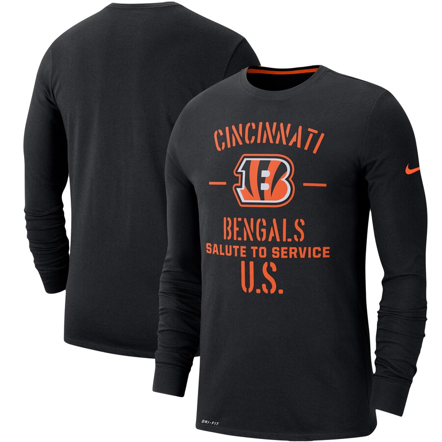 Men's Cincinnati Bengals Nike Black 2019 Salute to Service Sideline Performance Long Sleeve Shirt - Click Image to Close