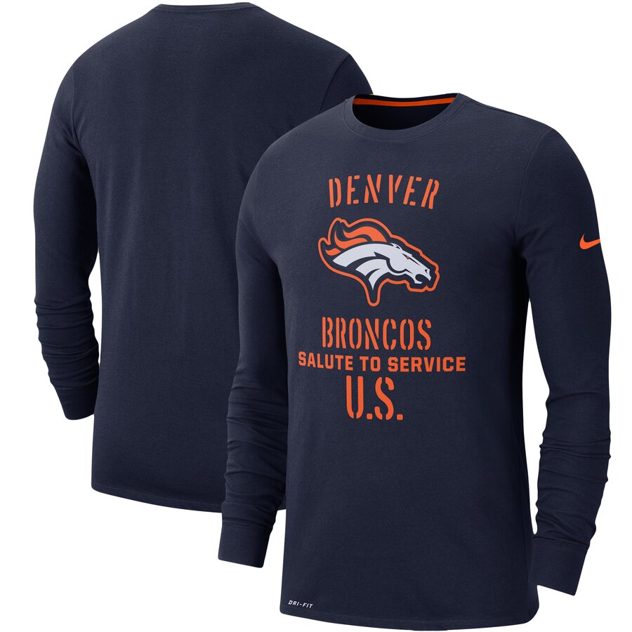 Men's Denver Broncos Nike Navy 2019 Salute to Service Sideline Performance Long Sleeve Shirt