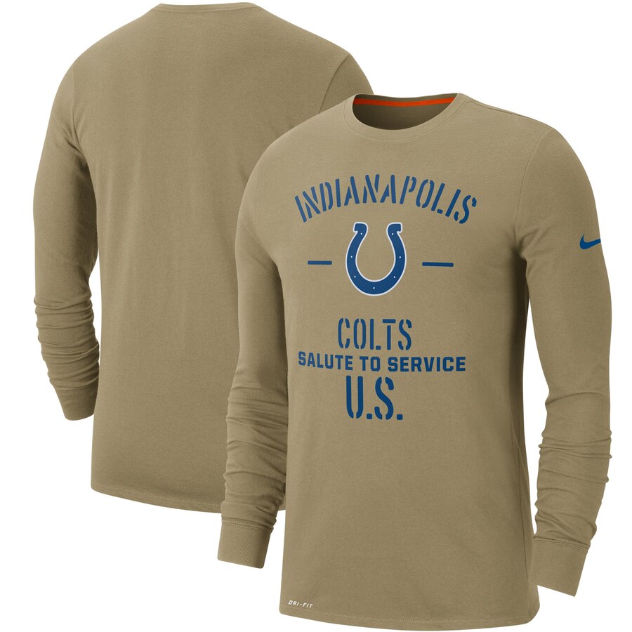 Men's Indianapolis Colts Nike Tan 2019 Salute to Service Sideline Performance Long Sleeve Shirt