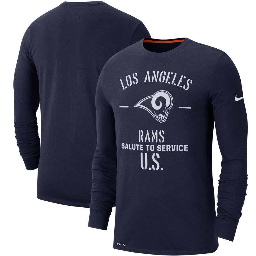 Men's Los Angeles Rams Nike Navy 2019 Salute to Service Sideline Performance Long Sleeve Shirt