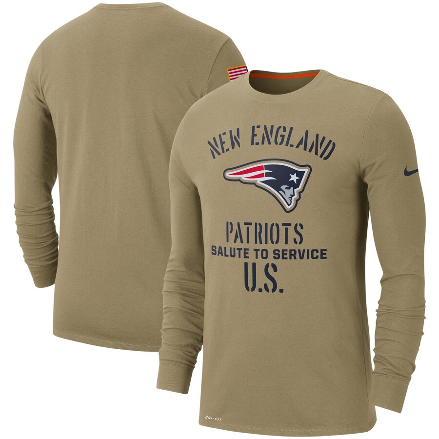 Men's New England Patriots Nike Tan 2019 Salute to Service Sideline Performance Long Sleeve Shirt