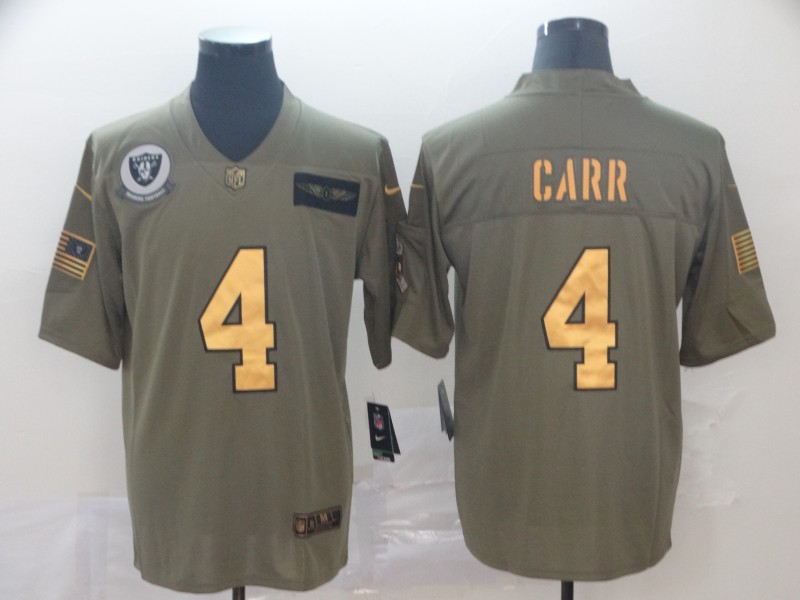 Nike Raiders 4 Derek Carr 2019 Olive Gold Salute To Service Limited Jersey