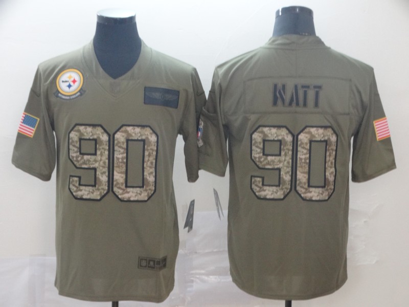 Nike Steelers 90 T.J. Watt 2019 Olive Camo Salute To Service Limited Jersey - Click Image to Close