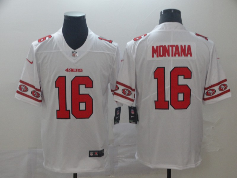 Nike 49ers 16 Joe Montana White Team Logos Fashion Vapor Limited Jersey