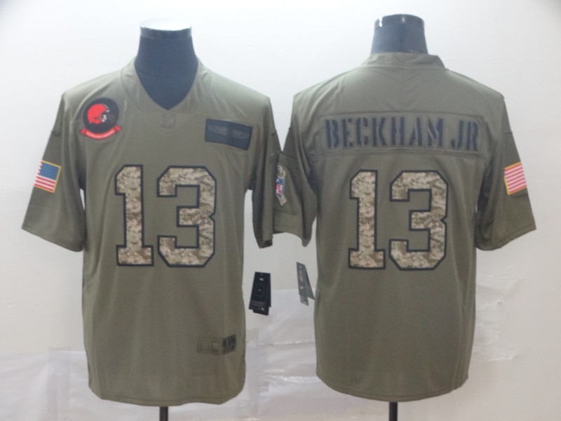 Nike Browns 13 Odell Beckham Jr. 2019 Olive Camo Salute To Service Limited Jersey