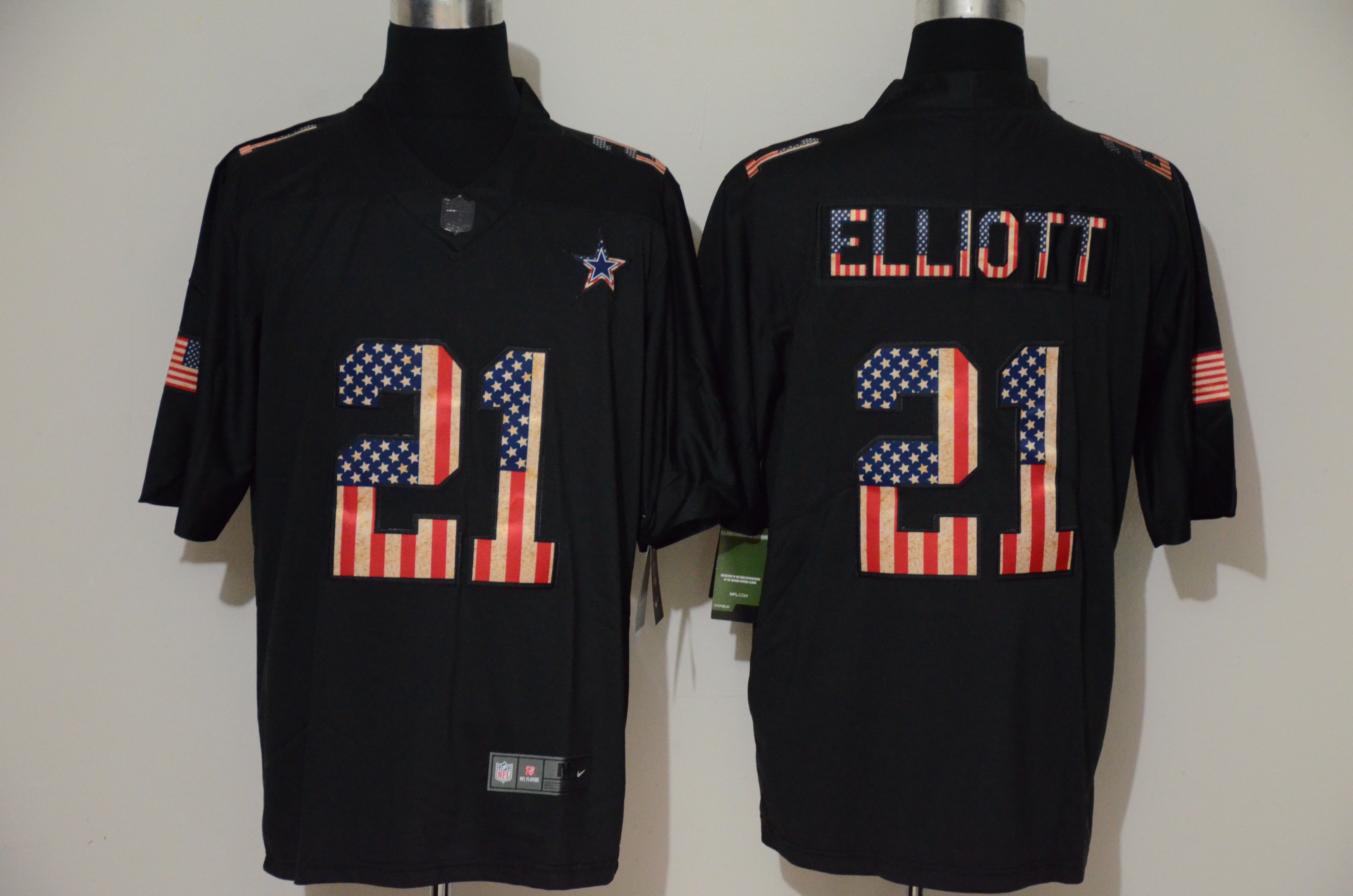 Nike Cowboys 21 Ezekiel Elliott 2019 Black Salute To Service USA Flag Fashion Limited Jersey