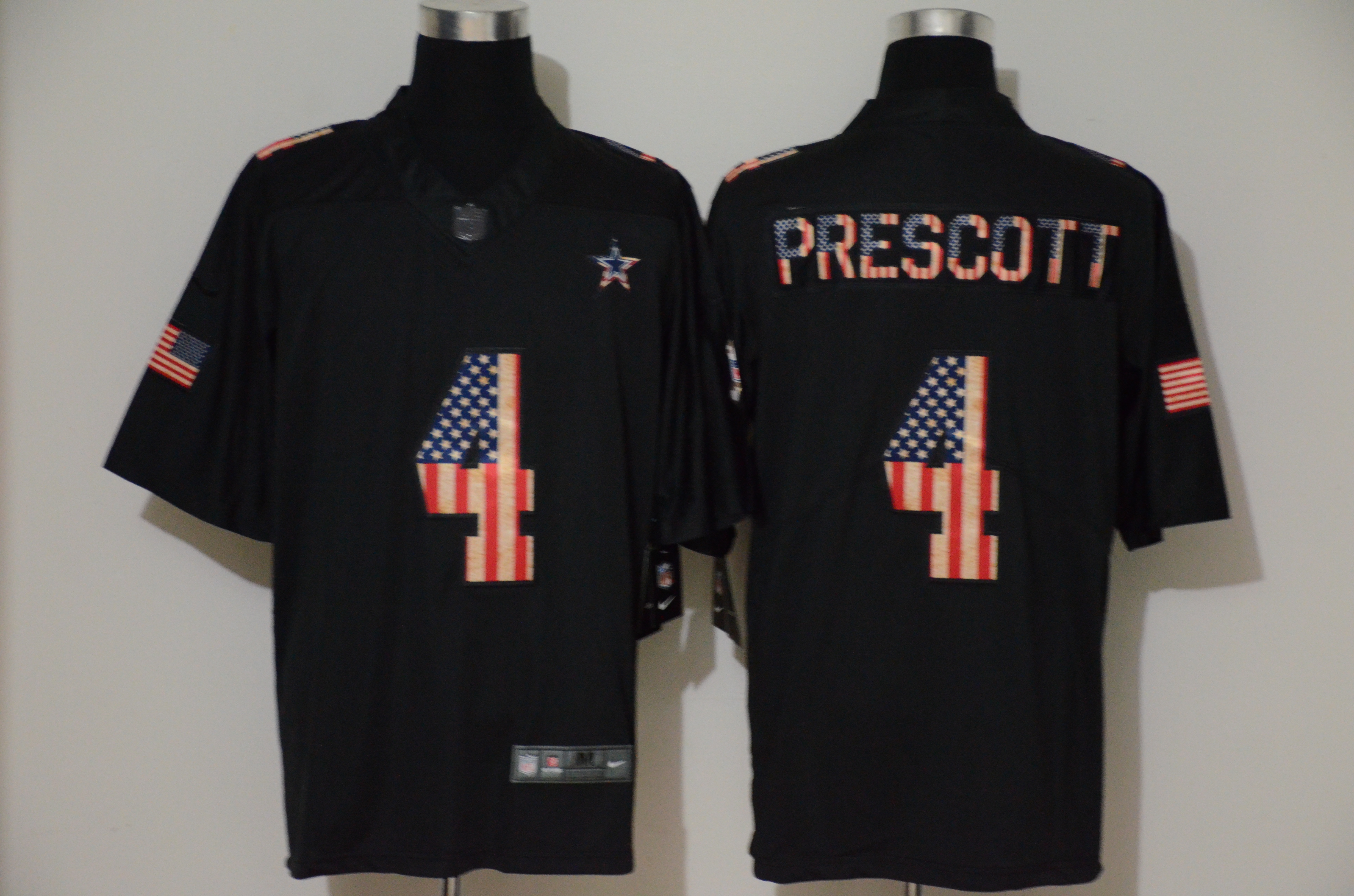 Nike Cowboys 4 Dak Prescott 2019 Black Salute To Service USA Flag Fashion Limited Jersey