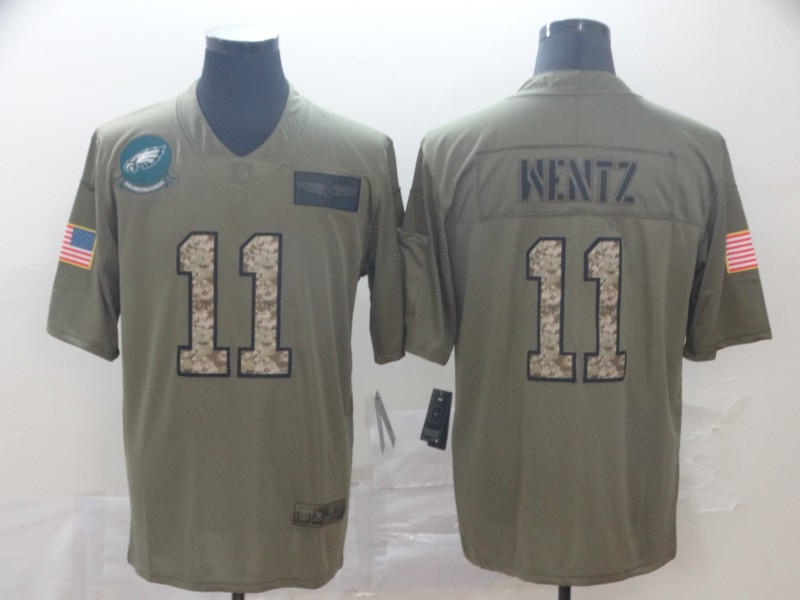 Nike Eagles 11 Carson Wentz 2019 Olive Camo Salute To Service Limited Jersey