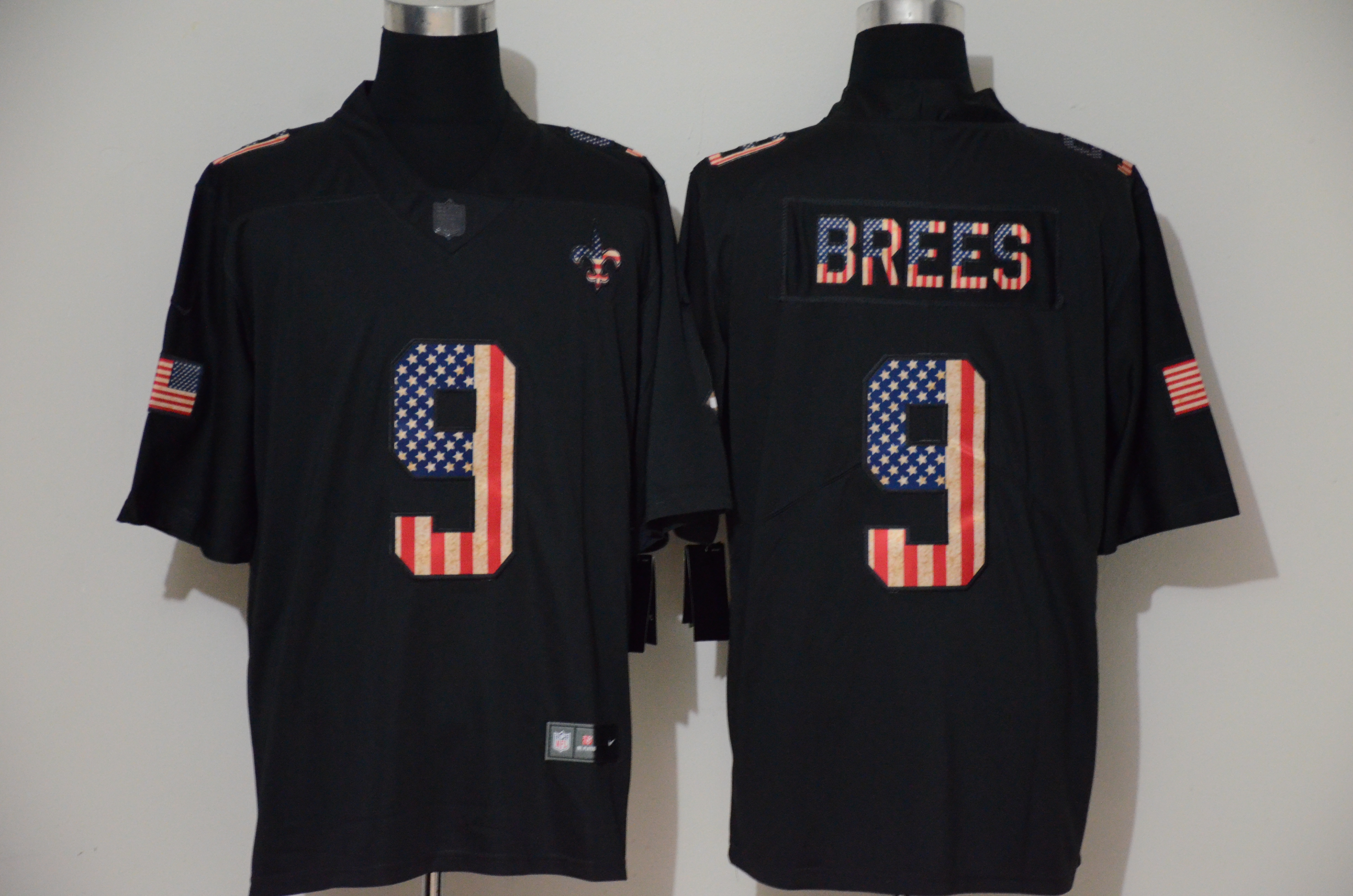 Nike Saints 9 Drew Brees 2019 Black Salute To Service USA Flag Fashion Limited Jersey