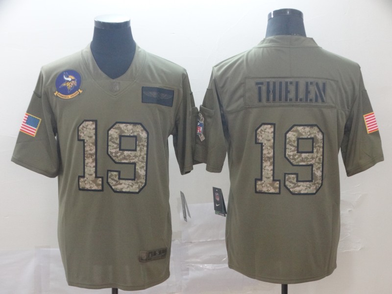 Nike Vikings 19 Adam Thielen 2019 Olive Camo Salute To Service Limited Jersey