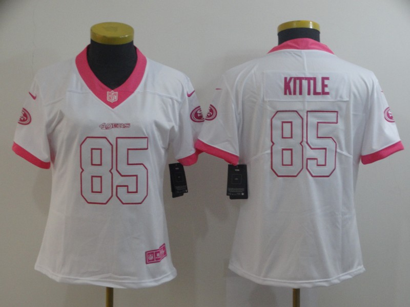 Nike 49ers 85 George Kittle White Pink Women Rush Limited Jersey