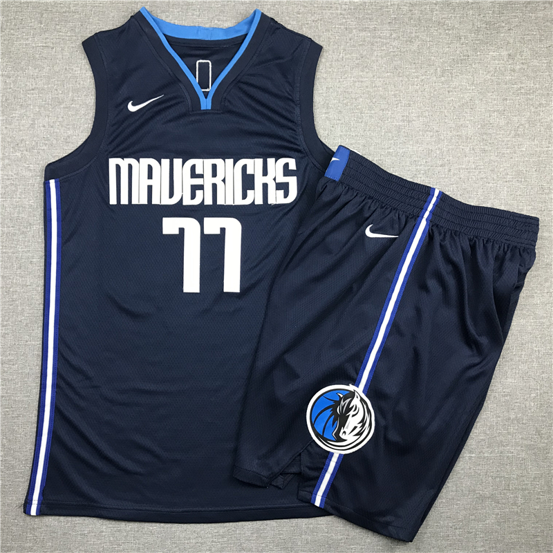 Mavericks 77 Luka Doncic Navy Nike Swingman Jersey(With Shorts)