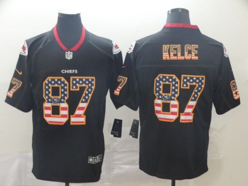 Nike Chiefs 87 Travis Kelce Black USA Flag Fashion Limited Jersey
