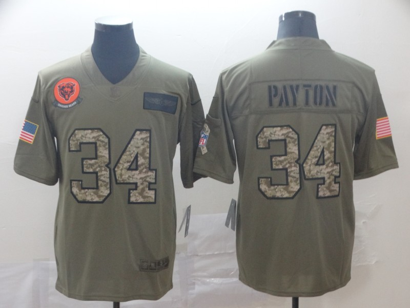 Nike Bears 34 Walter Payton 2019 Olive Camo Salute To Service Limited Jersey