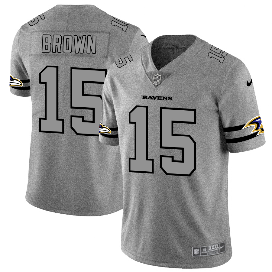 Nike Ravens 15 Marquise Brown 2019 Gray Gridiron Gray Vapor Untouchable Limited Jersey
