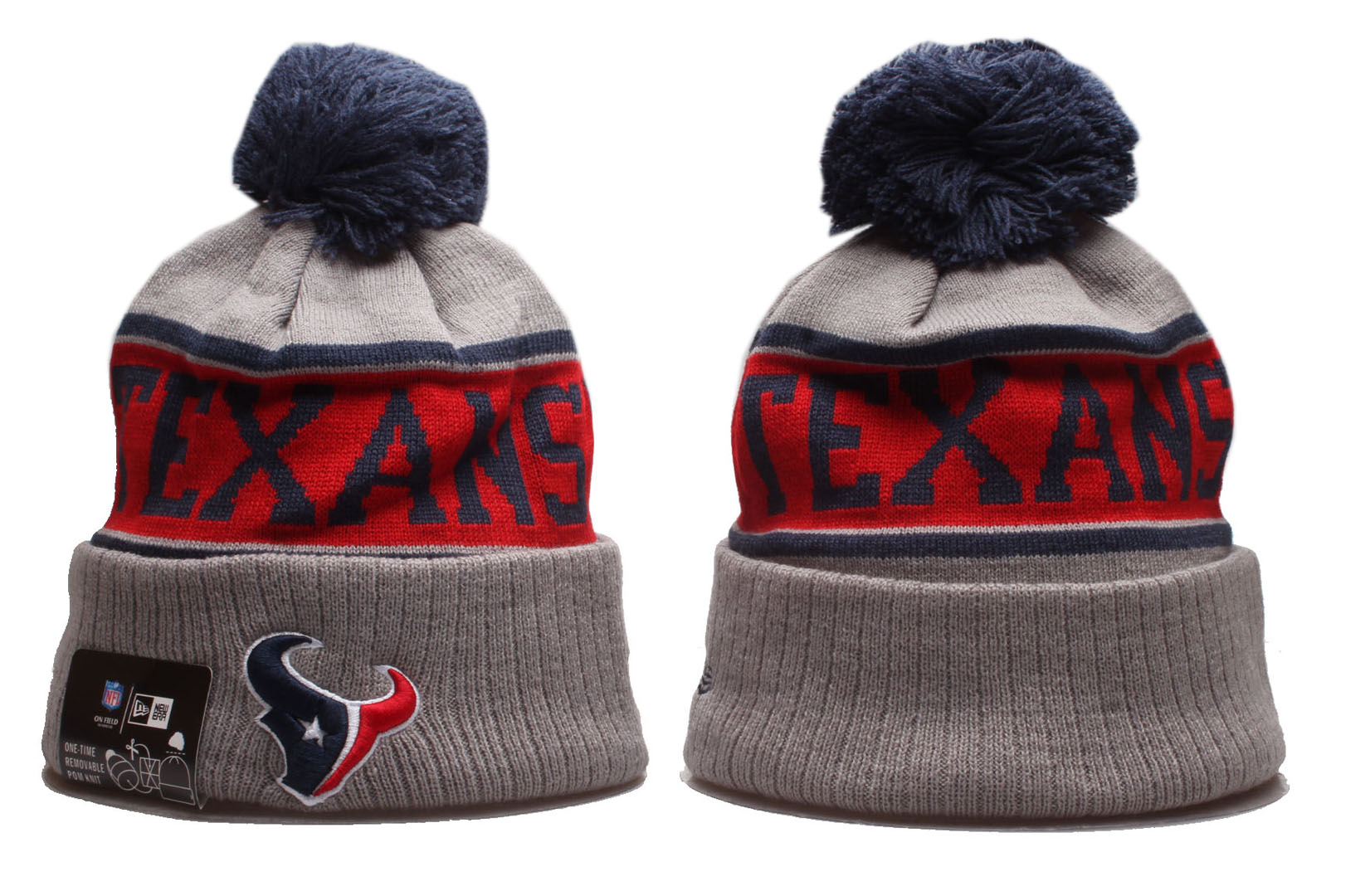 Texans Team Logo Gray Pom Knit Hat YP