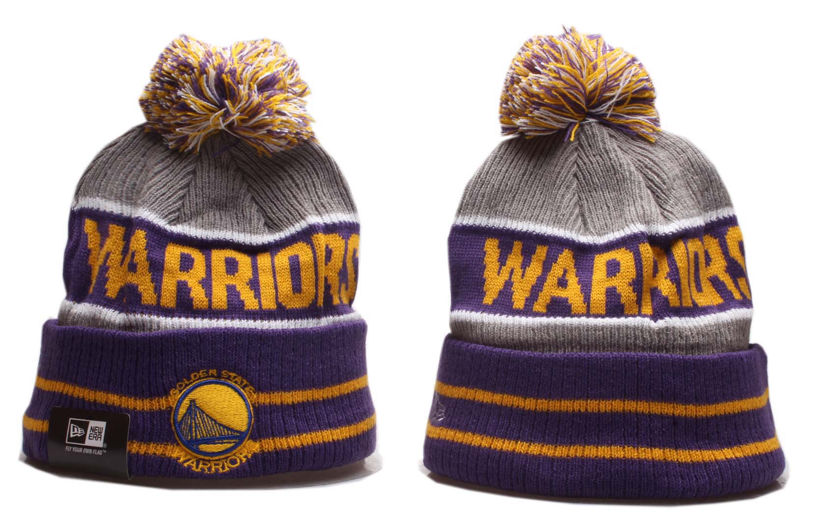 Warriors Team Logo Gray Purple Pom Knit Hat YP