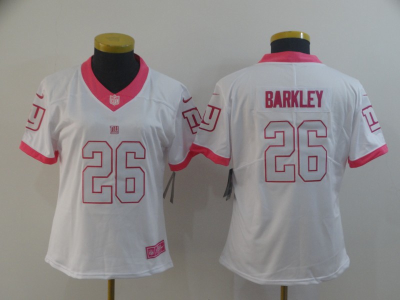 Nike Giants 26 Saquon Barkley White Pink Women Rush Fashion Limited Jersey - Click Image to Close