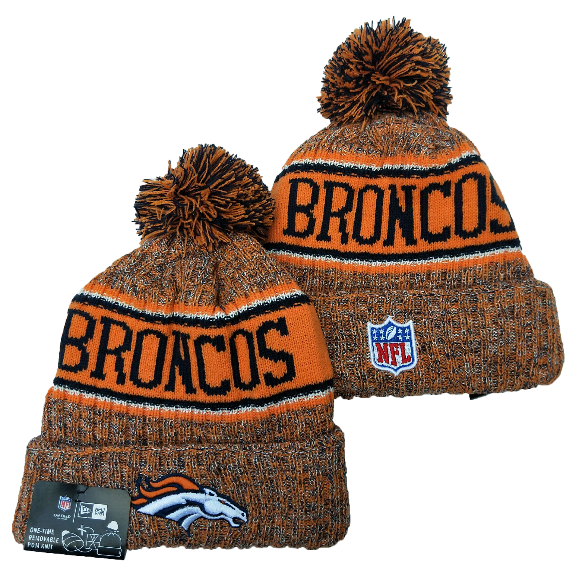 Broncos Team Logo Yellow Pom Knit Hat YD - Click Image to Close