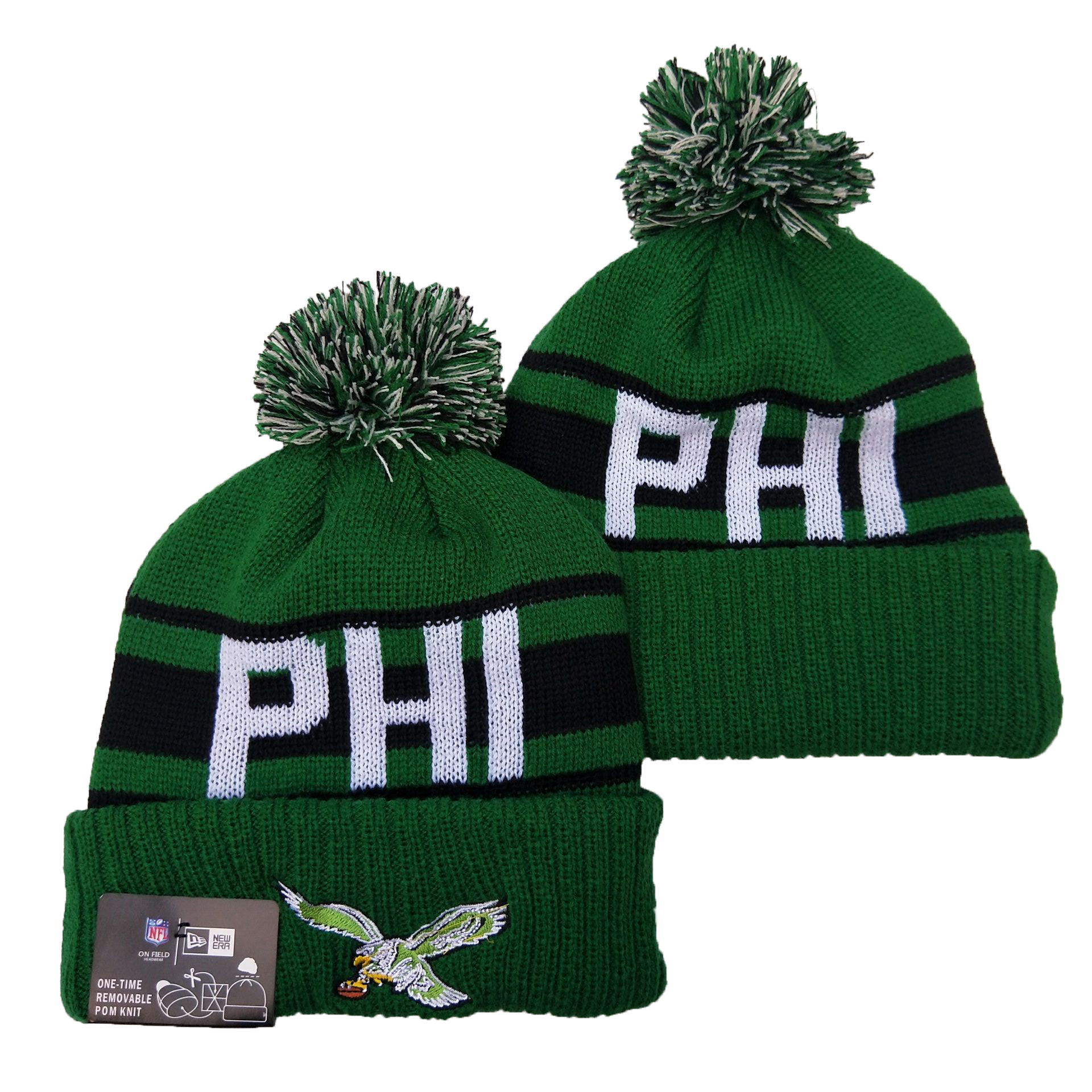 Eagles Team Logo Green Pom Knit Hat YD Eagles Team Logo Green Pom Knit Hat YD
