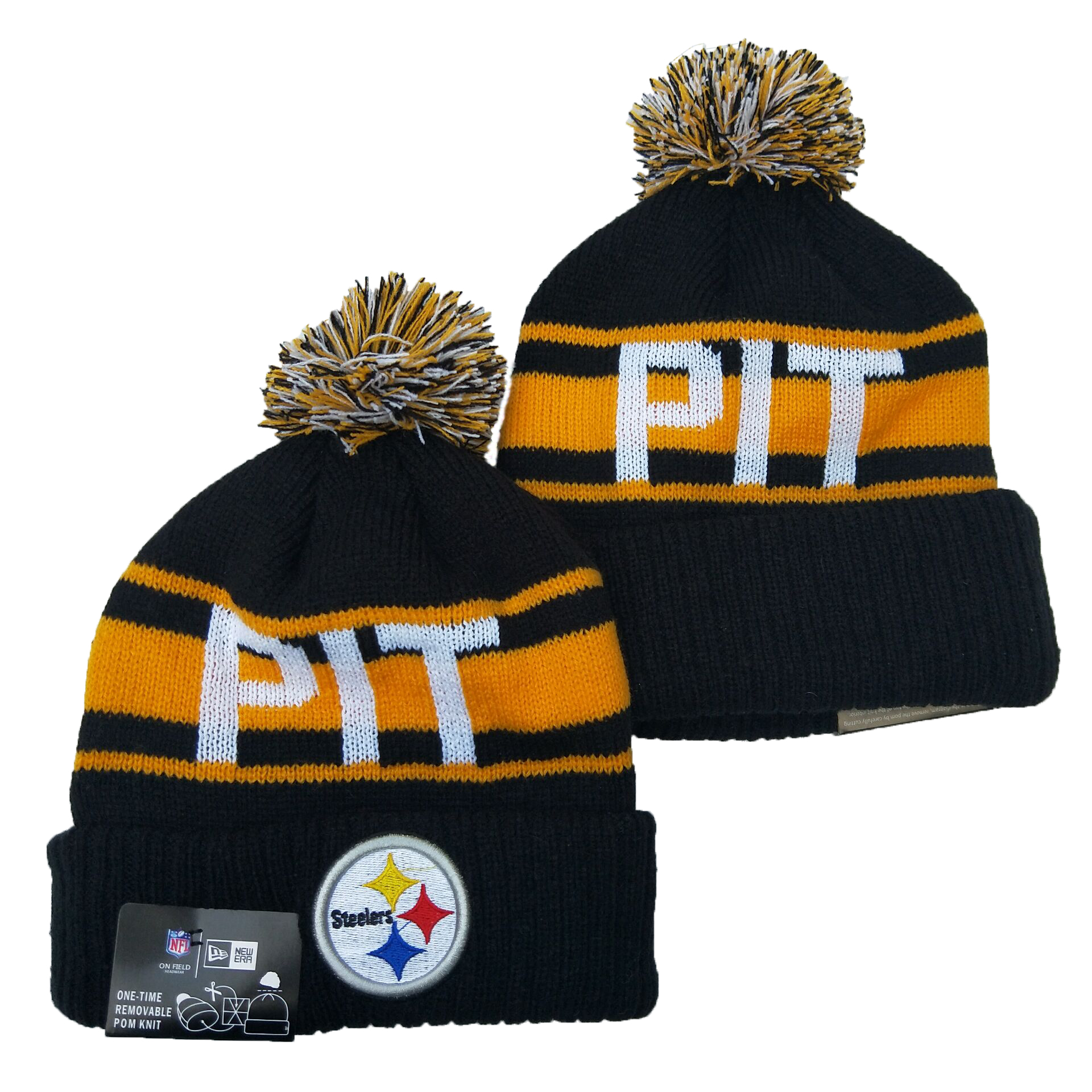 Steelers Team Logo Black Yellow Pom Knit Hat YD