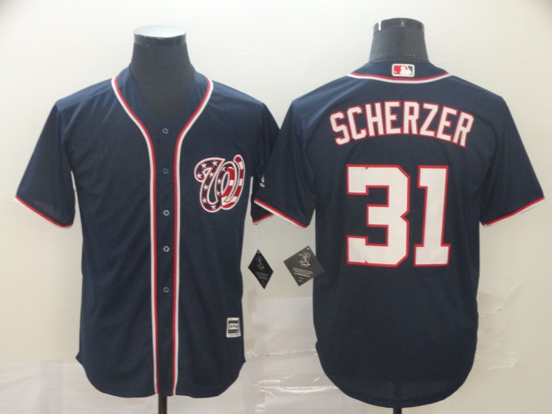 Nationals 31 Max Scherzer Navy Cool Base Jersey - Click Image to Close