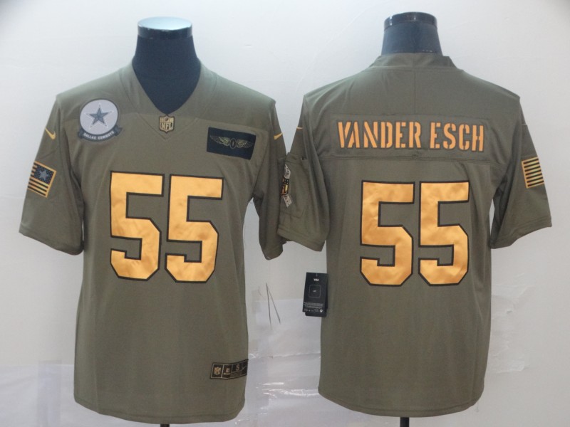 Nike Cowboys 55 Leighton Vander Esch 2019 Olive Gold Salute To Service Limited Jersey - Click Image to Close