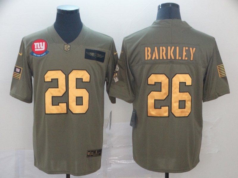 Nike Giants 26 Saquon Barkley 2019 Olive Gold Salute To Service Limited Jersey - Click Image to Close