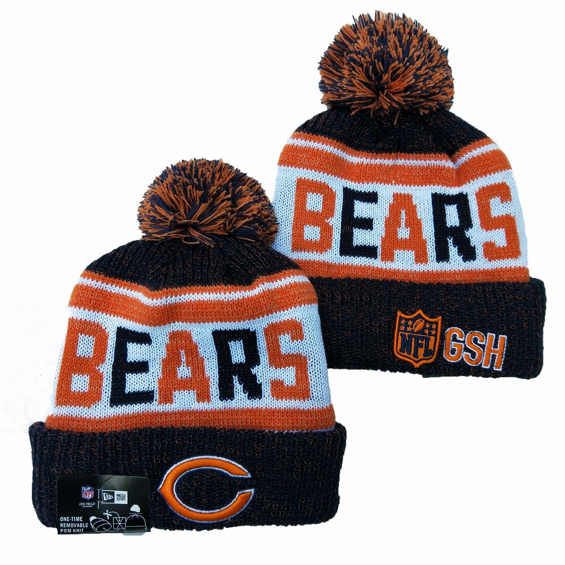 Bears Team Logo Brown Orange Pom Knit Hat YD