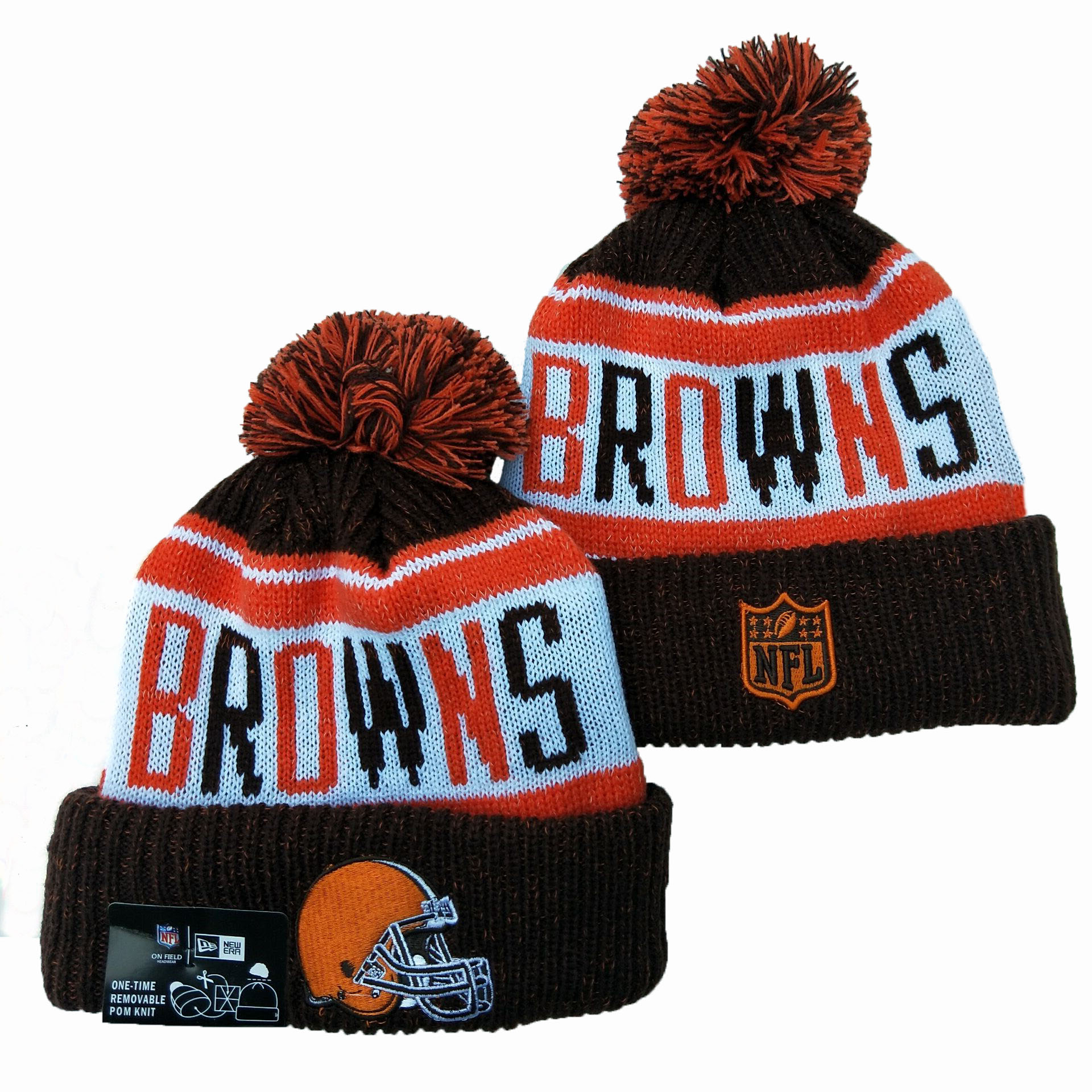 Browns Team Logo Brown Pom Knit Hat YD