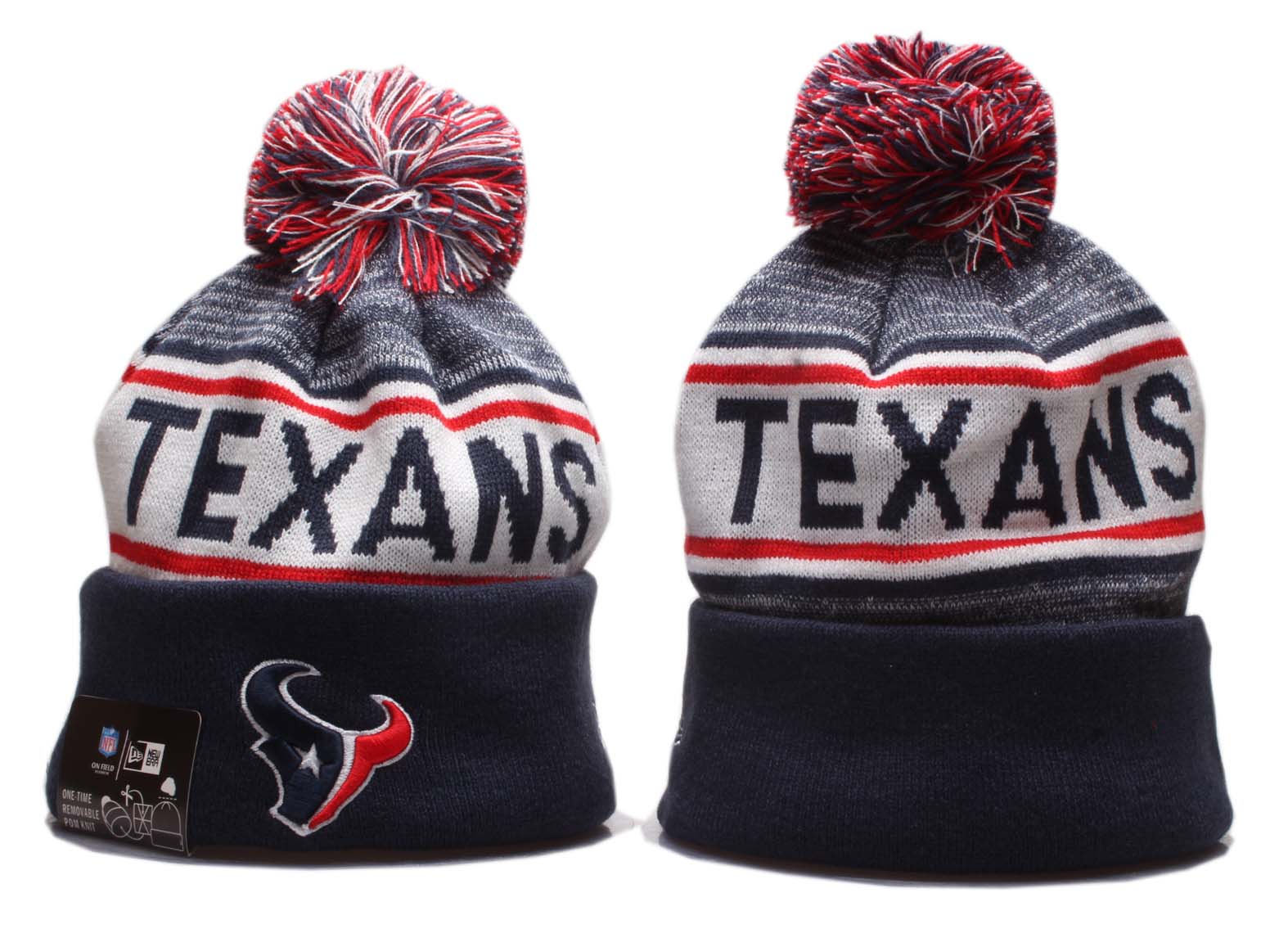 Texans Team Logo Navy Pom Knit Hat YP - Click Image to Close