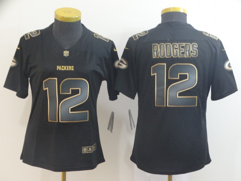 Nike Packers 12 Aaron Rodgers Black Women Gold Vapor Untouchable Limited Jersey