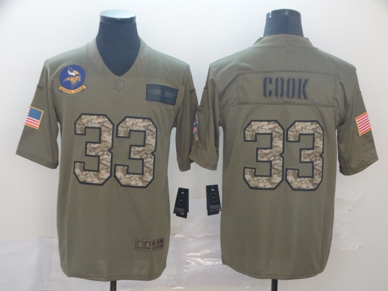 Nike Vikings 33 Dalvin Cook 2019 Olive Camo Salute To Service Limited Jersey