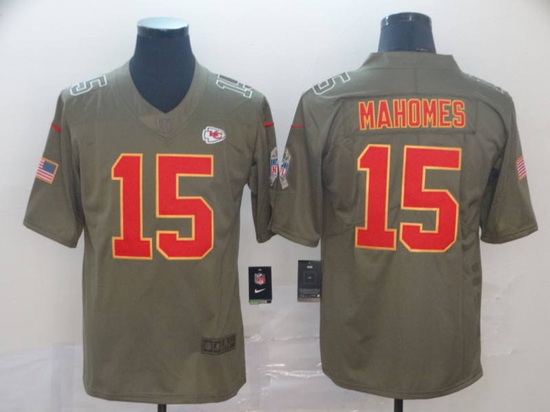 Nike Chiefs 15 Patrick Mahomes 2017 Olive Gold Salute To Service Limited Jersey