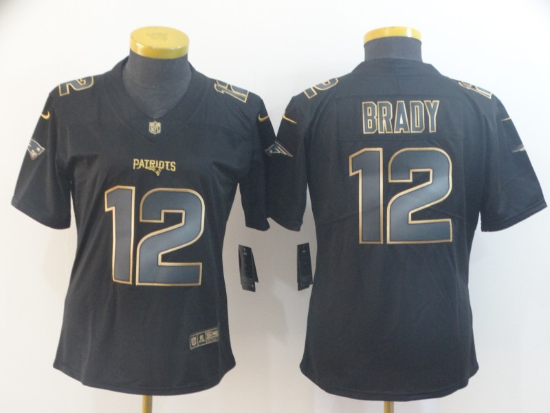Nike Patriots 12 Tom Brady Black Gold Women Vapor Untouchable Limited Jersey